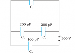 Obtain the equivalent capacitance of the network in Fig. 2.35. For a 300 V supply, determine the charge and voltage across each capacitor.