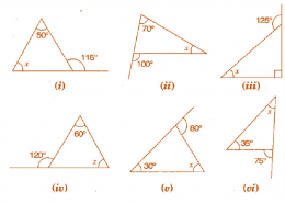 Find the value of the unknown interior angle x in the following figures: