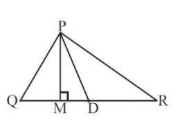 In ∆ PQR, D is the mid-point of  QR. PM is _______________. PD is ________________  Is QM = MR?