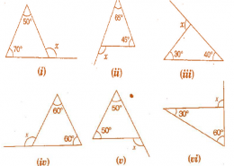 Find the value of the unknown exterior angle x in the following diagrams: