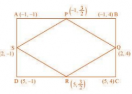 ABCD is a rectangle formed by the points A(–1, –1), B(– 1, 4), C(5, 4) and D(5, – 1). P, Q, R and S are the mid-points of AB, BC, CD and DA respectively. Is the quadrilateral PQRS a square? a rectangle? or a rhombus? Justify your answer.