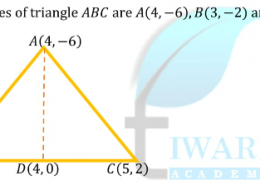 You have studied in Class IX, (Chapter 9, Example 3), that a median of a triangle divides it into two triangles of equal areas. Verify this result for engle ABC whose vertices are A(4, – 6), B(3, –2) and C(5, 2).