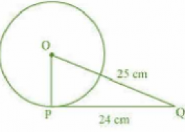 From a point Q, the length of the tangent to a circle is 24 cm and the distance of Q from the Centre is 25 cm. The radius of the circle is.