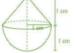 A solid is in the shape of a cone standing on a hemisphere with both their radii being equal to 1 cm and the height of the cone is equal to its radius. Find the volume of the solid in terms of p.