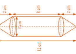 Rachel, an engineering student, was asked to make a model shaped like a cylinder with two cones attached at its two ends by using a thin aluminium sheet. The diameter of the model is 3 cm and its length is 12 cm. If each cone has a height of 2 cm, find the volume of air contained in the model that Rachel made. (Assume the outer and inner dimensions of the model to be nearly the same.)