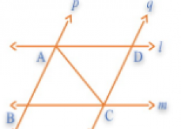 l and m are two parallel lines intersected by another pair of parallel lines p and q (see Figure). Show that ΔABC ≅ ΔCDA.