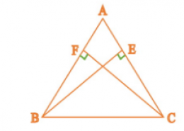 ABC is a triangle in which altitudes BE and CF to sides AC and AB are equal (see Figure). Show that (i) Δ ABE ≅ Δ ACF (ii) AB = AC, i.e., ABC is an isosceles triangle.