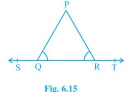 In Fig. 6.15, ∠ PQR = ∠ PRQ, then prove that ∠ PQS = ∠ PRT.