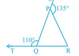 In Fig. 6.39, sides QP and RQ of ∆ PQR are produced to points S and T respectively. If ∠ SPR = 135° and ∠ PQT = 110°, find ∠ PRQ.