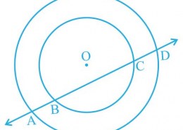 If a line intersects two concentric circles (circles with the same centre) with centre O at A, B, C and D, prove that AB = CD (see Fig. 9.12)