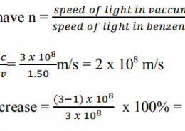 A ray of light enters into benzene from air. If the refractive index of benzene is 1.50, by what percent does the speed of light reduce on entering the benzene?