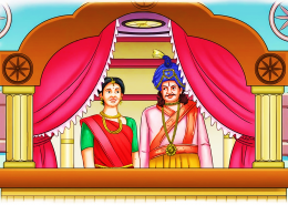 You will once again listen to the story. As you listen, number the events of the story in the correct order of occurrence. 1. The great scholar was ashamed because he did not know what to say. 2. Rama accepted the challenge thrown by the visitor. 3. Rama had a bundle tied in silk when he came to the palace. 4. The king laughed at the explanation given by Rama. 5. The visitor wanted to show his superiority over others in the palace. 6. Rama showed the work to be a bundle of sticks tied together by a rope. 7. The king wanted to know more about the work mentioned by Rama. 8. The court scholars were afraid of the king’s anger.