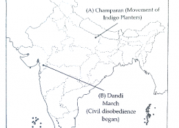 On the outline map of India, locate and label the following which suitable symbols: (a) The place where the movement of Indigo workers took place (b) The place where the Civil Disobedience movement began
